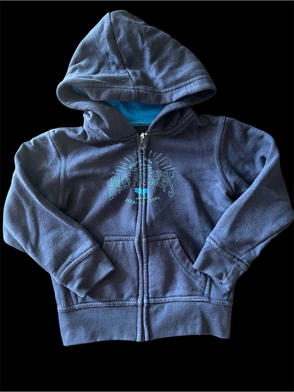 Bass Pro Shops Kids Dark Navy Zip Hoodie with Teal Logo